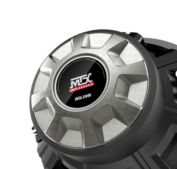 MTX 5510-44 10-inch High SPL subwoofer front view showing inverted apex surround and aggressive cone design for maximum bass output