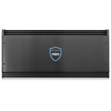 A black Wet Sounds Sinister-SDX2500 Class D Monoblock Subwoofer Amplifier with a logo on the front.