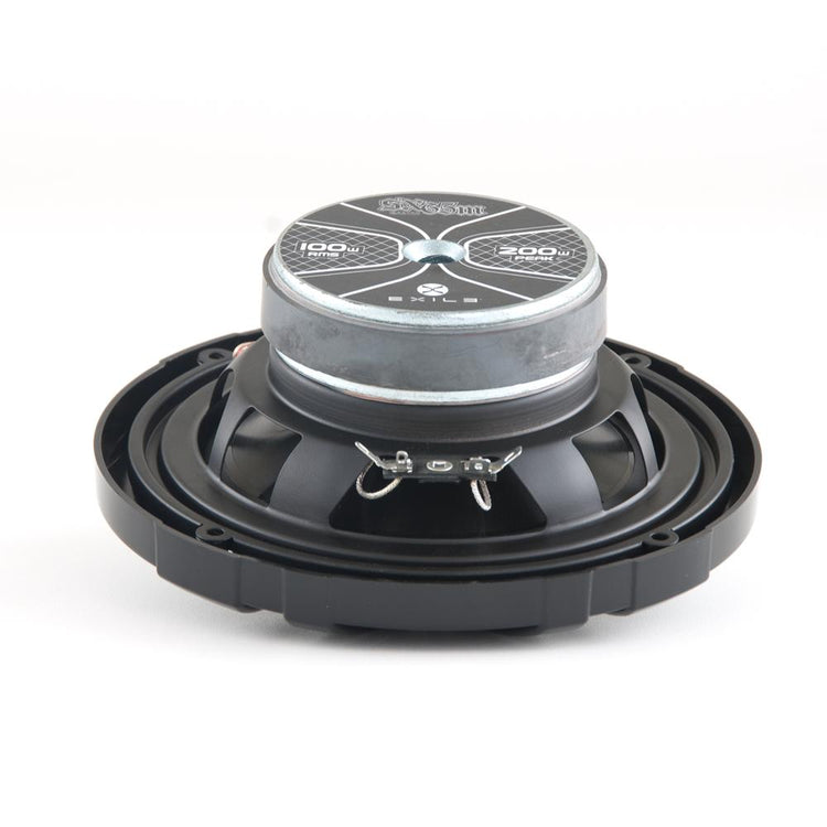 Exile SX65M coaxial marine speaker featuring black gloss grill and molded-in tweeter for smooth, sealed mid-bass response