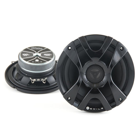 A black Exile SX65M 6.5" cabin speaker with a tweeter and mid bass driver, designed for marine/auto speaker systems.