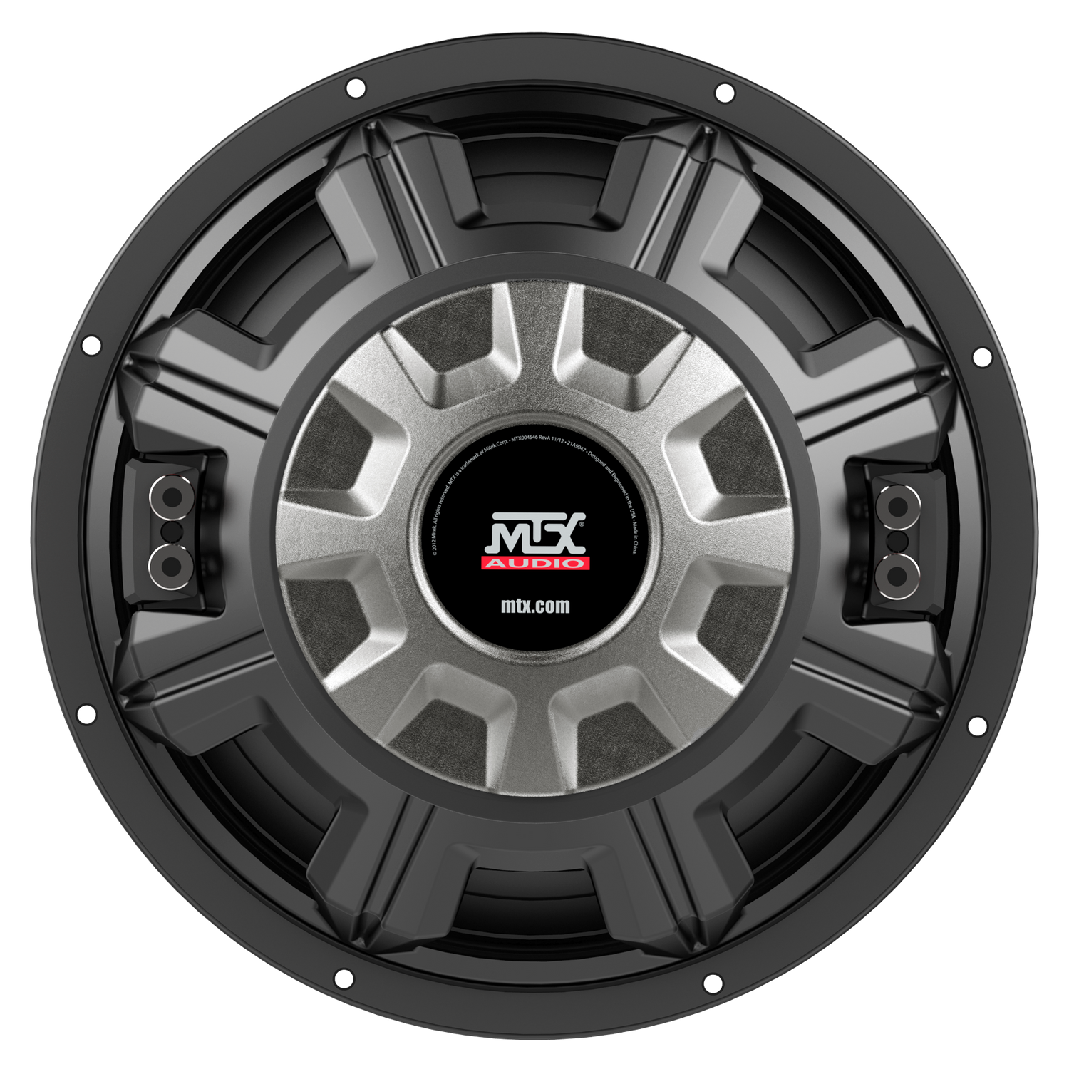 MTX 5510-44 10 inch subwoofer technical diagram showing 5.625 inch mounting depth and 9.188 inch cutout diameter